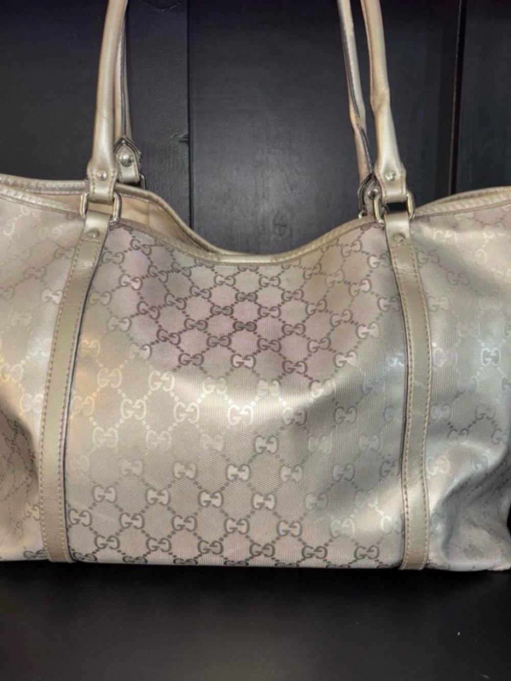 Gucci Metallic Beige Monogram Shoulder Bag